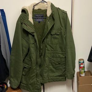 American Eagle green hooded bomber jacket
